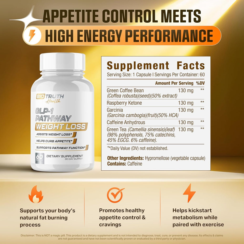 GLP-1 Biotruth Health | Assists Metabolic Pathways Linked to GLP-1 Signaling - Promotes Weight Loss for Women & Men, Helps Appetite Control & Promotes Energy - 3Rd Party Tested Supplement - 60 Pills