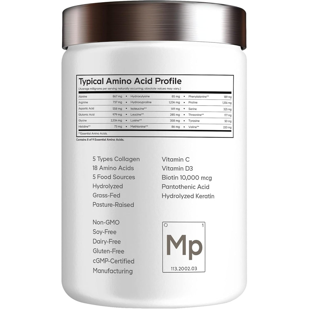 Codeage Multi Collagen for Women & Men Biotin 10000Mcg Keratin, Protein Powder Vitamin C B6 D3, Hyaluronic Acid, Niacin - Hydrolyzed Collagen Coffee Creamer 5 Types - Unflavored - Non-Gmo - 11.5Oz