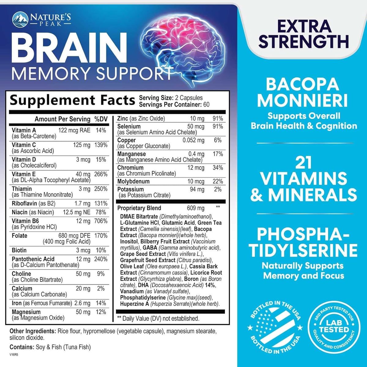 Brain Memory Supplement Pills - 3X Strength Nootropics for Concentration, Clarity & Focus Support - Brain Health Cognitive Vitamins with Bacopa, Phosphatidylserine & DMAE, Brain Booster, 120 Capsules