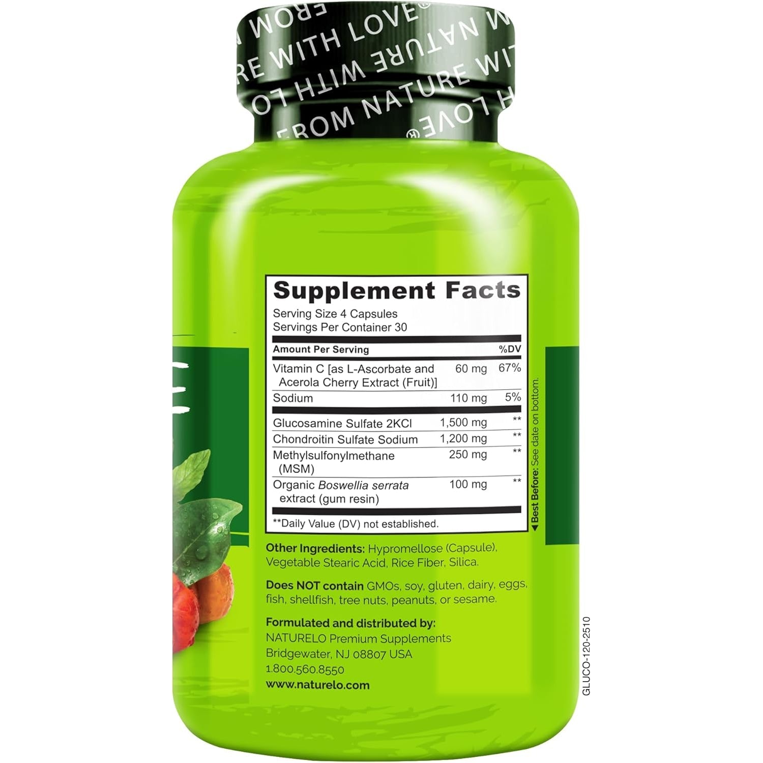 NATURELO Glucosamine Chondroitin MSM with Boswellia and Vitamin C - Supplement for Joint Comfort, Mobility, and Strength - 120 Capsules