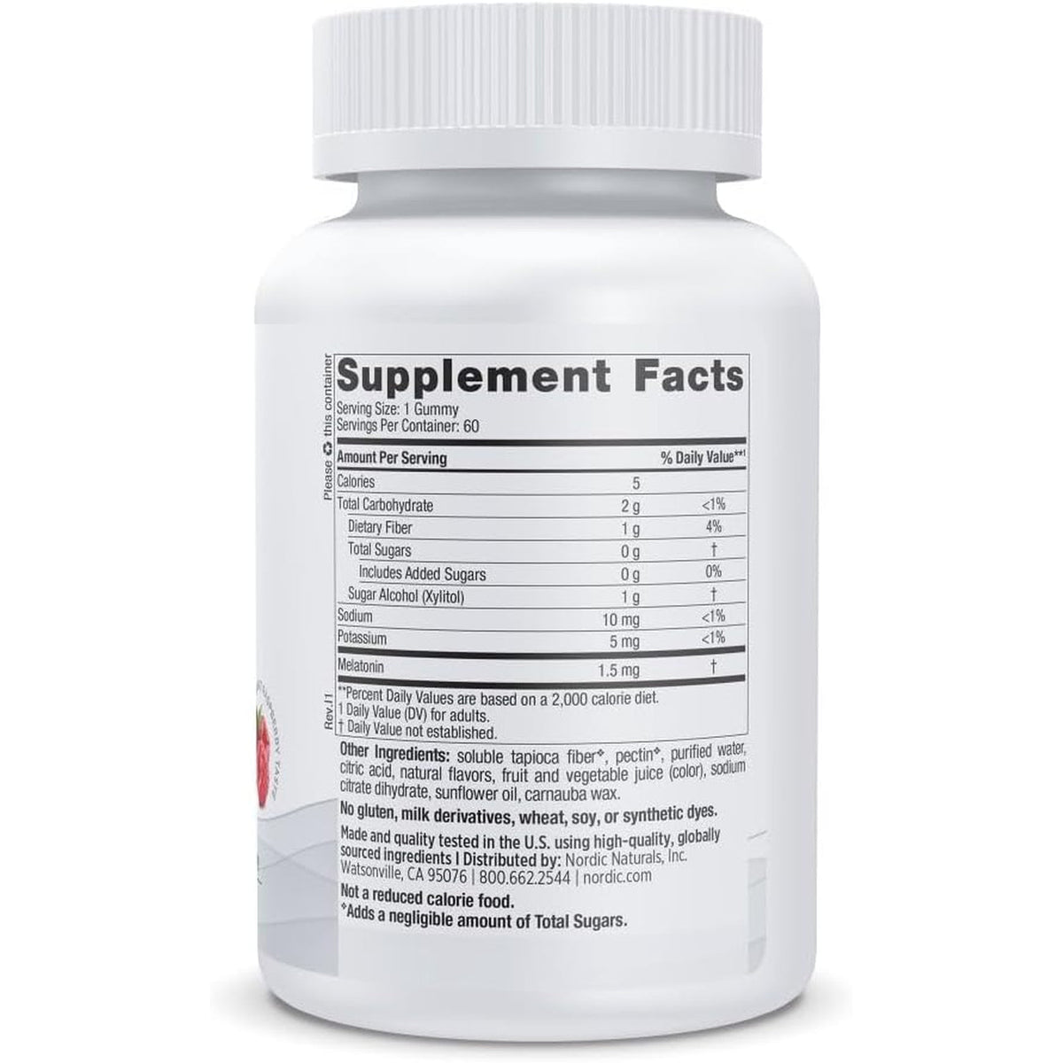 Nordic Naturals Zero Sugar Melatonin Gummies, Raspberry - 60 Gummies - 1.5 Mg Melatonin - Great Taste - Restful Sleep, Antioxidant Support - Non-Gmo, Vegan - 60 Servings
