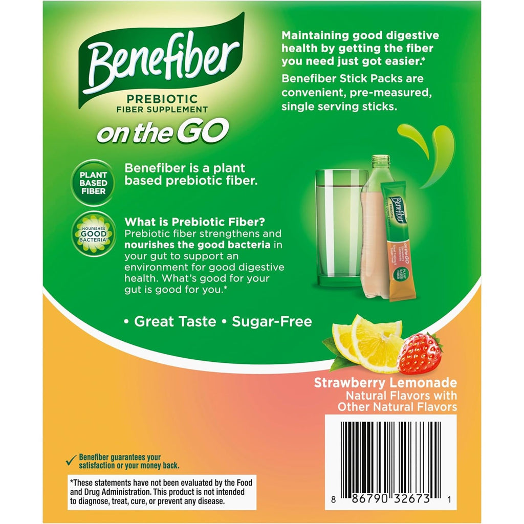 Benefiber GLP-1 Friendly Fiber Supplement, Strawberry Lemonade, on the Go Stick Packs, 36 Count