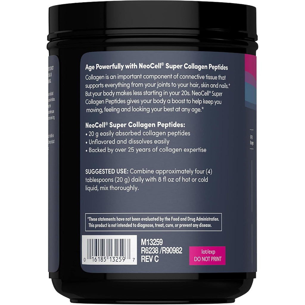 Neocell Super Collagen Peptides Powder | 30 Servings | Unflavored | Types I & III | Grass Fed Bovine Supplement | Hair, Skin, & Nails | for Women and Men