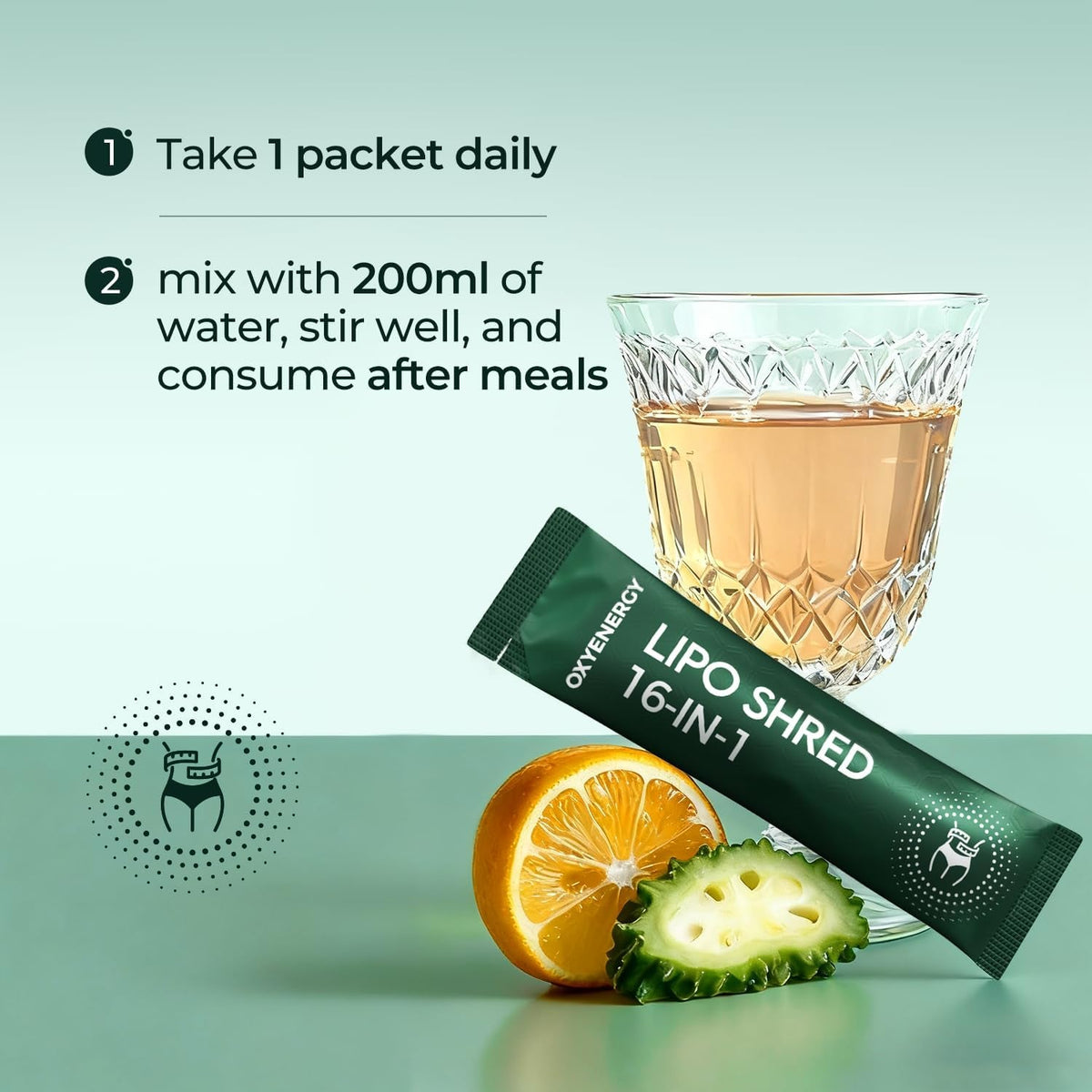 Oxyenergy LIPO Slash 16-In-1 Natural Weight Loss Supplement for Women and Men, Supports Gut Health, GLP-1 Activate & Weight Management, Vegan, Gluten-Free, Non-Gmo, 30 Packets, Orange Flavor