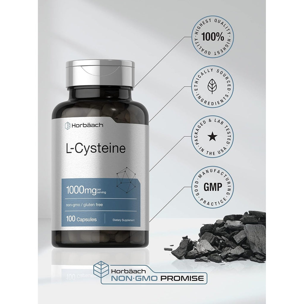 Horbäach L-Cysteine 1000Mg | 100 Powder Capsules | Non-Gmo, Gluten Free Supplement