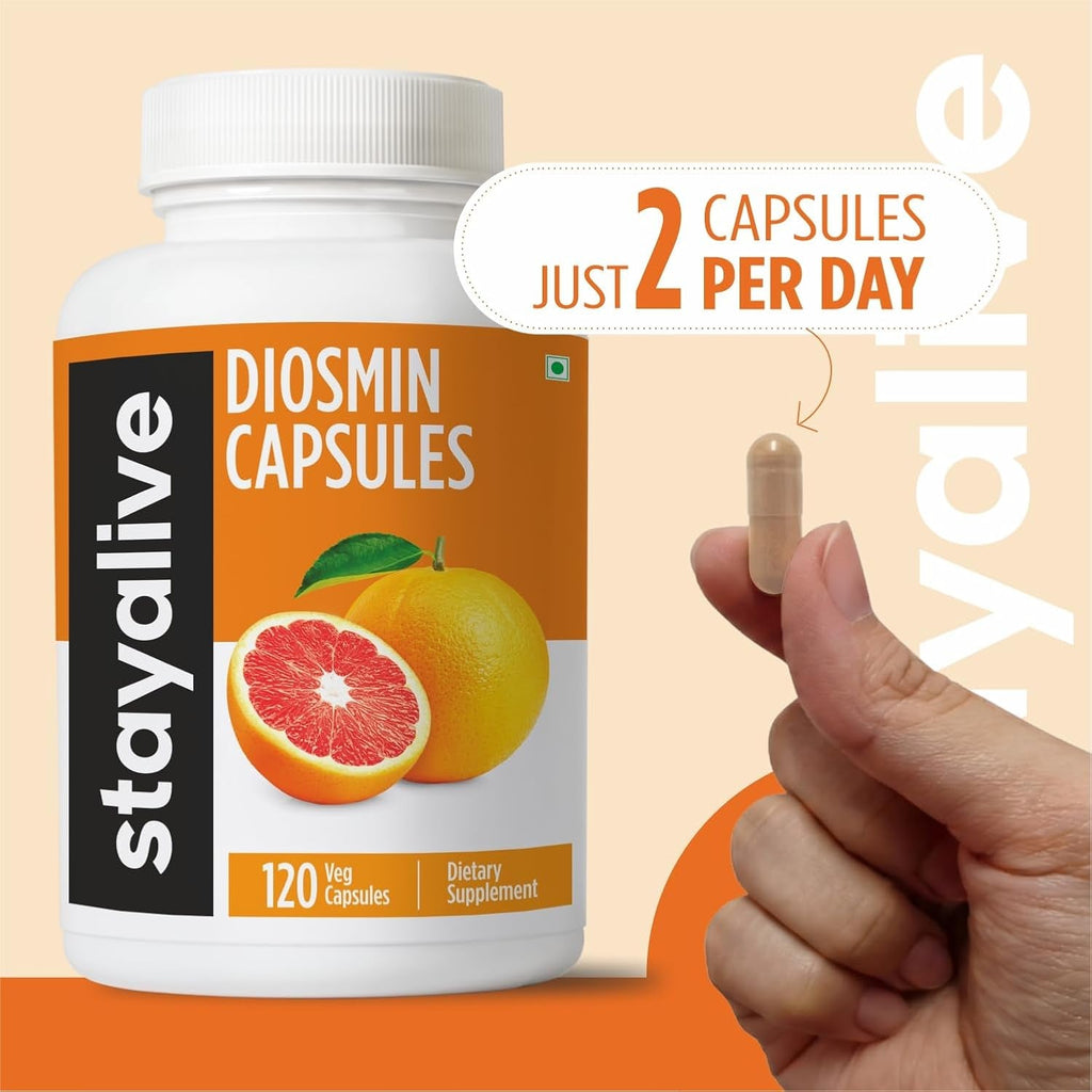 STAY ALIVE Pure Diosmin Complex 1000Mg Formula, 120 Capsules, Citrus Bioflavonoids Rich Fruit Extract, 2 Month Supply, 100% Vegetarian, Non-Gmo & Gluten Free Diosmin Supplement