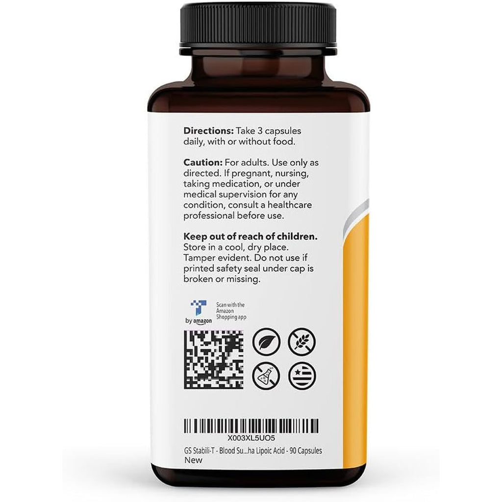 Lifeseasons GS Stabili-T - Blood Sugar Support Supplement - Healthy Circulation & Vision - Maintain Normal Levels - Chromium Cinnamon Gymnema Bilberry & Alpha Lipoic Acid - 90 Capsules