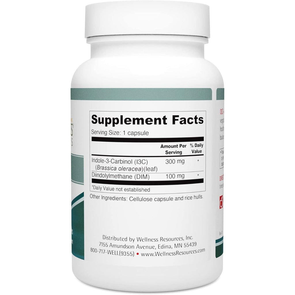 Wellness Resources I3C + DIM for Healthy Estrogen Metabolism, Detoxification (60 Capsules) - 300Mg I3C + 100Mg DIM - Vegan, Gluten-Free