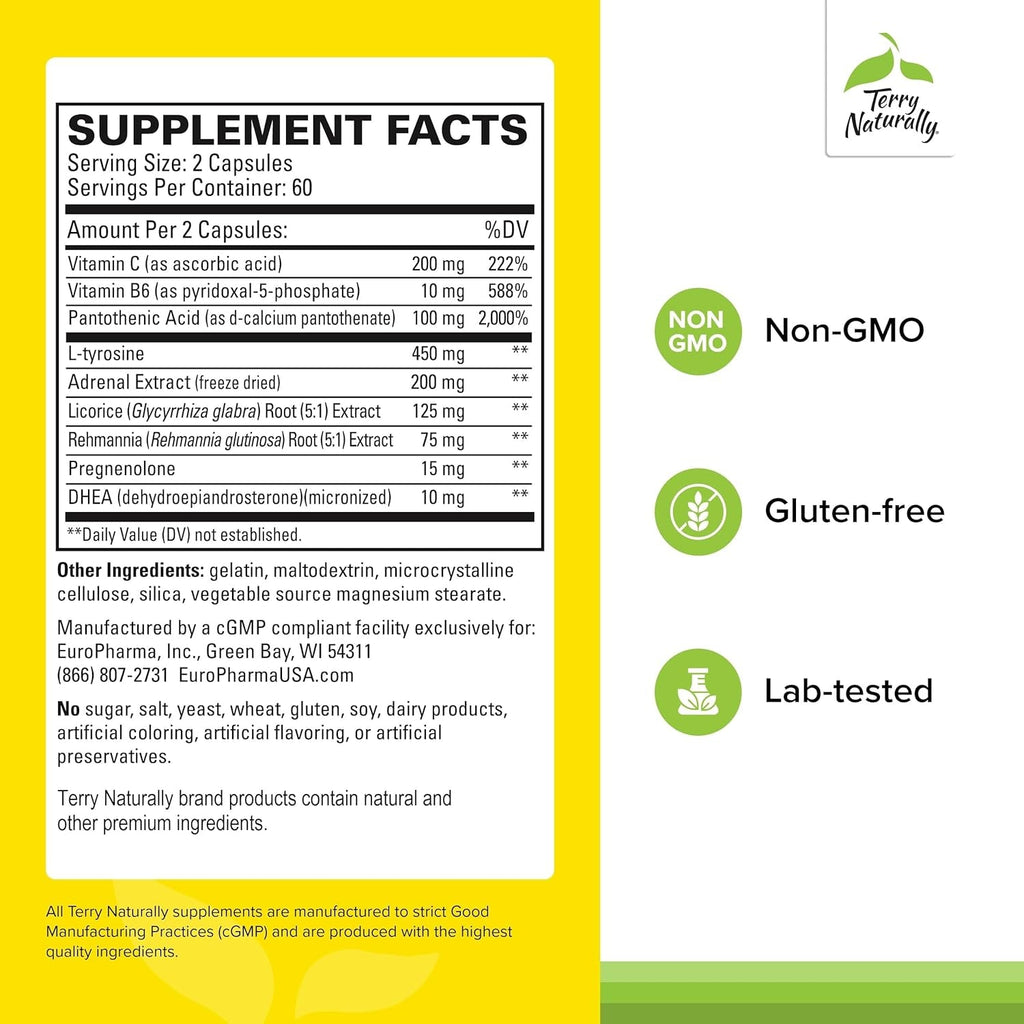 Terry Naturally Adrenaplex - Adrenal Gland Function Supplement - Glandular Support Supplement with Vitamins C & B6 - Supports Healthy Adrenal Function - Keep Out of Reach of Children - 120 Capsules