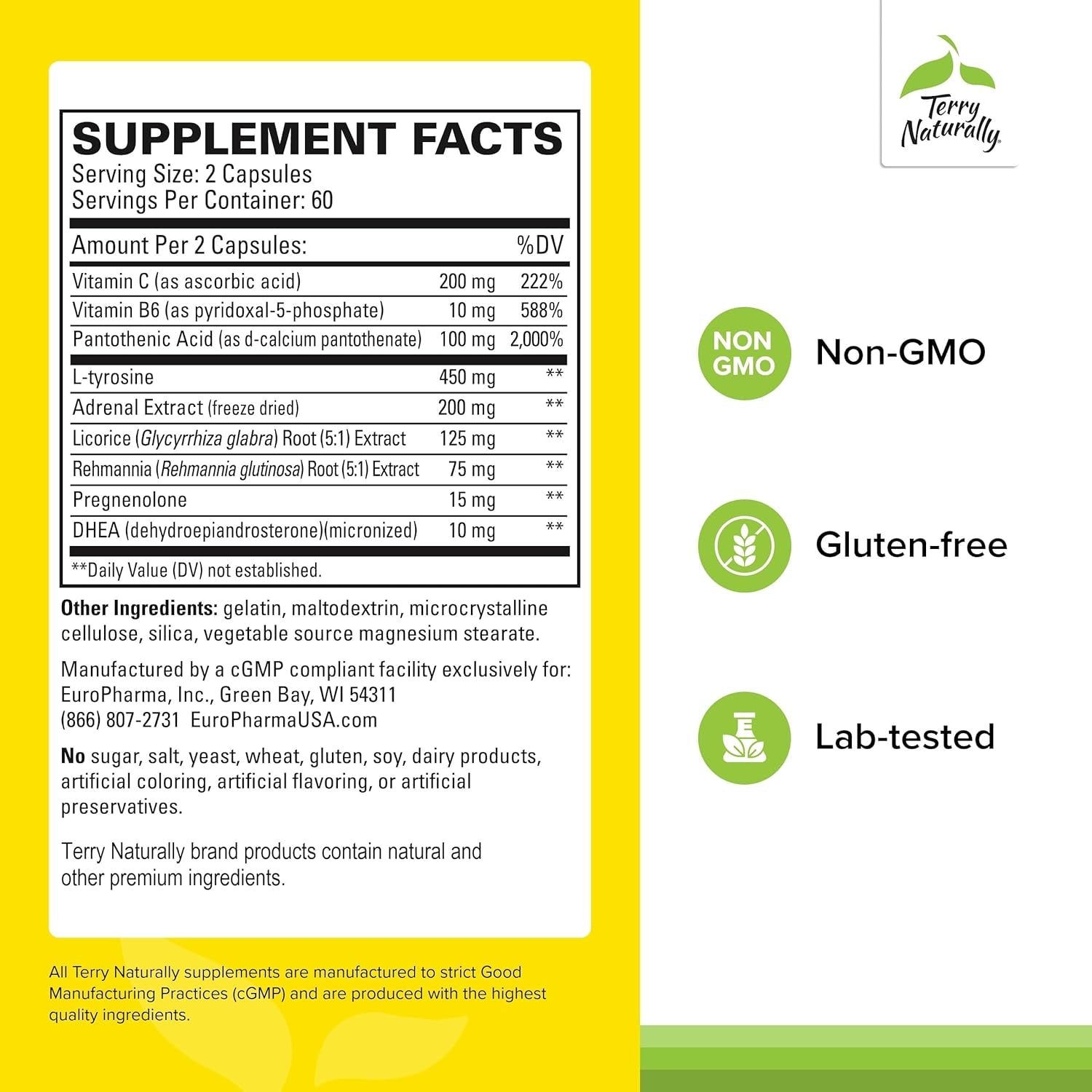 Terry Naturally Adrenaplex - Adrenal Gland Function Supplement - Glandular Support Supplement with Vitamins C & B6 - Supports Healthy Adrenal Function - Keep Out of Reach of Children - 120 Capsules