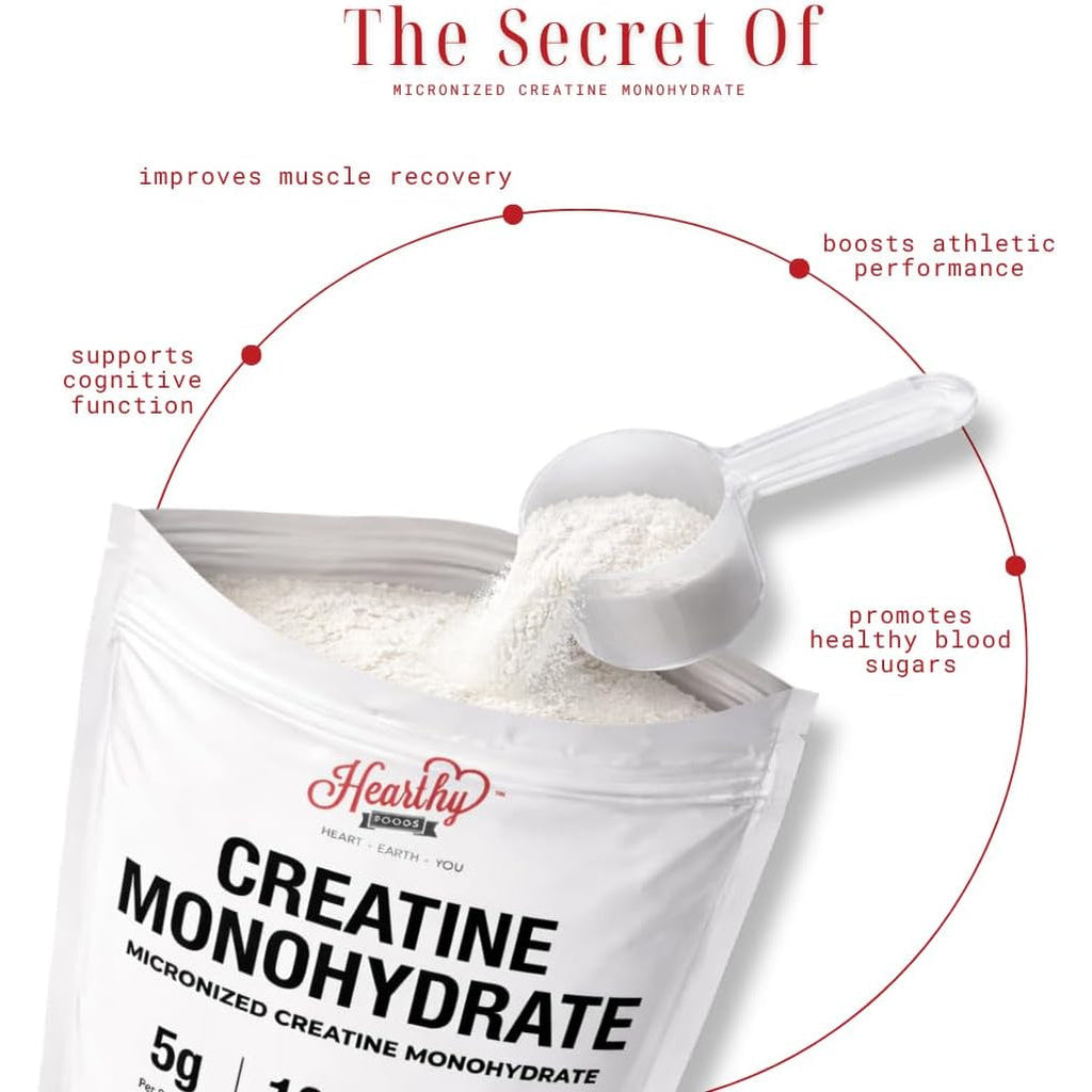 HEARTHY FOODS Creatine Monohydrate Micronized Powder 500G - 100 Servings, 5000Mg per Serving (5G) - for Men & Women Muscle Growth & Recovery - UNFLAVORED