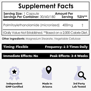Nootropics Depot Palmitoylethanolamide Capsules | Pea | 400Mg Pills | 180 Count | Provides Discomfort Support | Promotes Healthy Joint Function