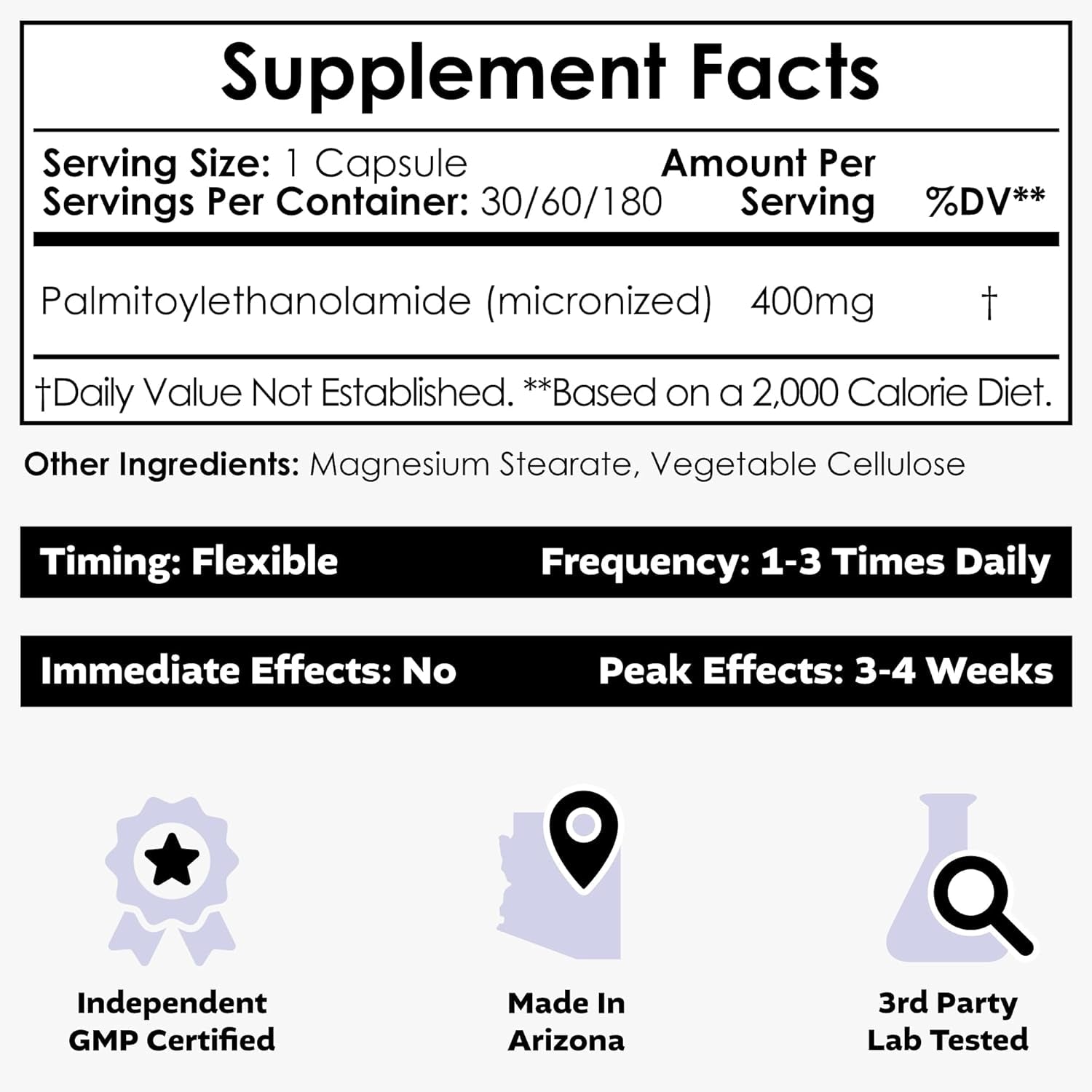 Nootropics Depot Palmitoylethanolamide Capsules | Pea | 400Mg Pills | 180 Count | Provides Discomfort Support | Promotes Healthy Joint Function