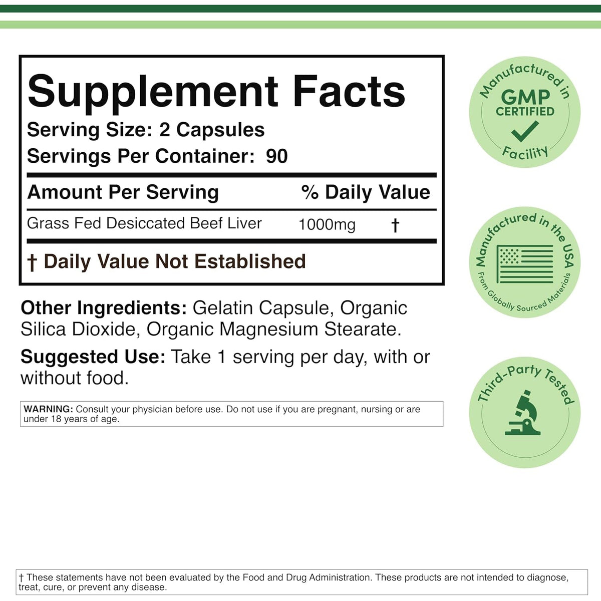 Grass Fed Beef Liver Capsules (1,000Mg of Grass Fed, Desiccated Beef Liver per Serving, 180 Capsules, 3 Month Supply) Supplement for Digestion, Immune Health, Energy, and Wellness by Double Wood