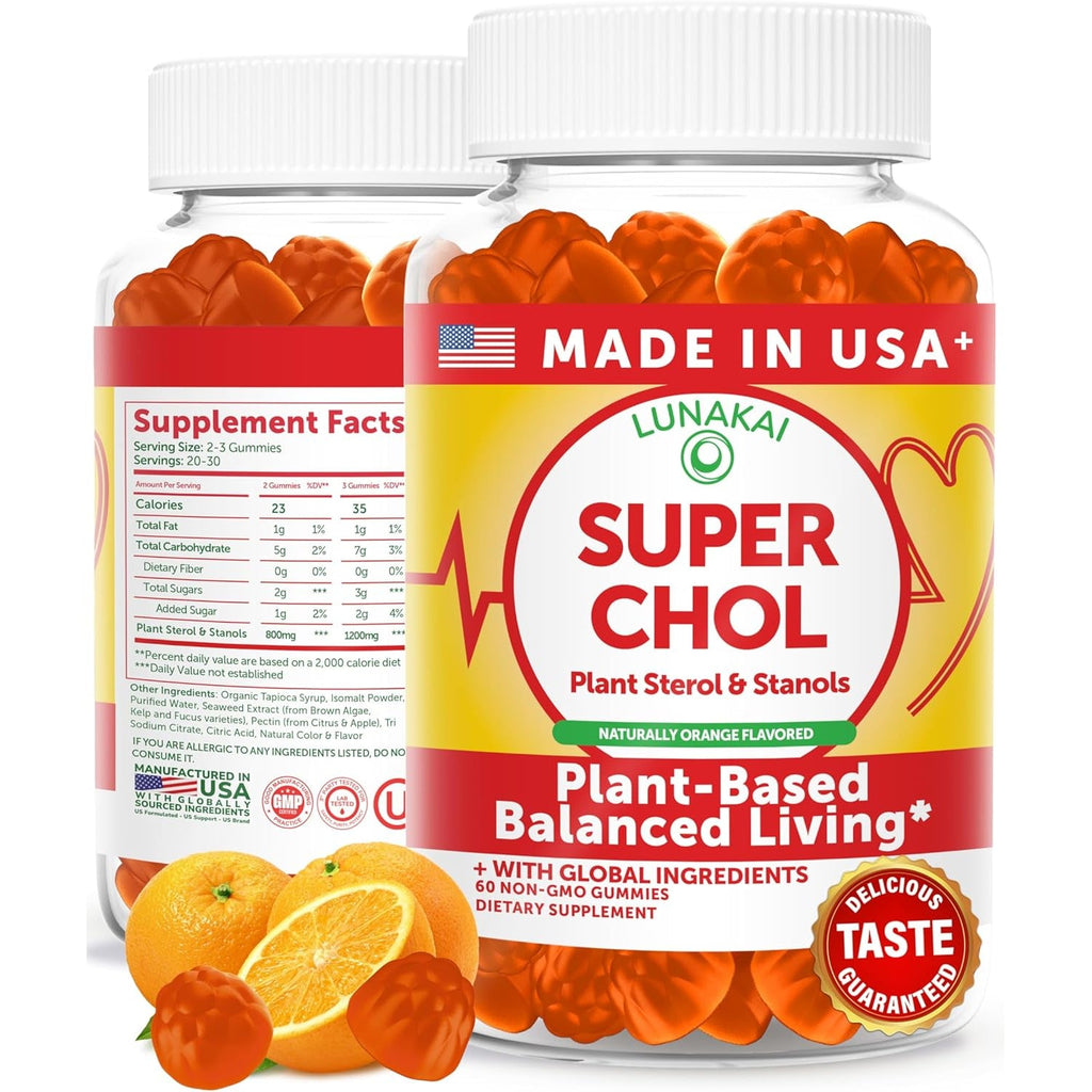 Lunakai USA Made Super Chol Gummies – 1200Mg Plant Sterols & Stanols for Natural Cholesterol Support – Daily Phytosterol Supplement for Adults, 60Ct