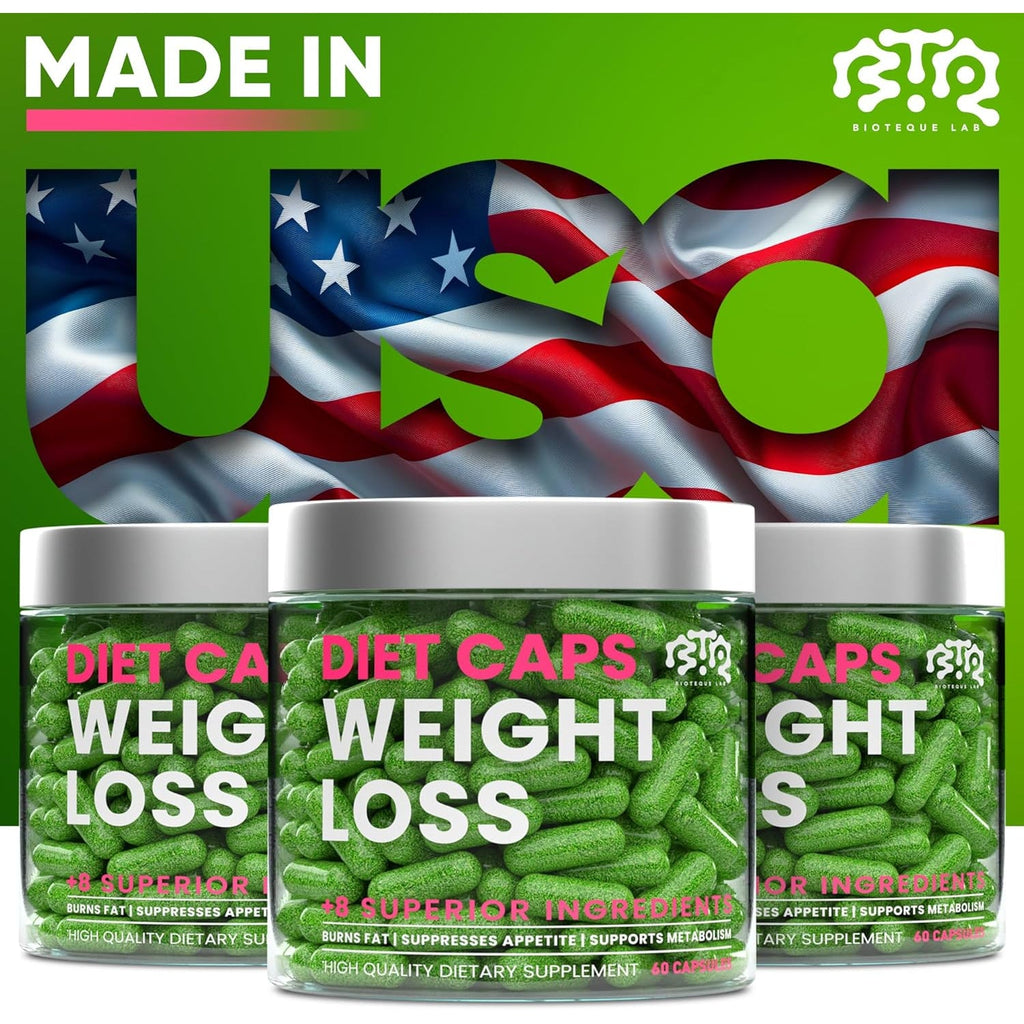 BIOTEQUELAB Weight Loss Diet Capsules, Natural Appetite Suppressant, Day & Night Fat Burner for Women & Men with Apple Cider, Green Coffee Bean Extract, Metabolism Booster Supplement - 60 Pills