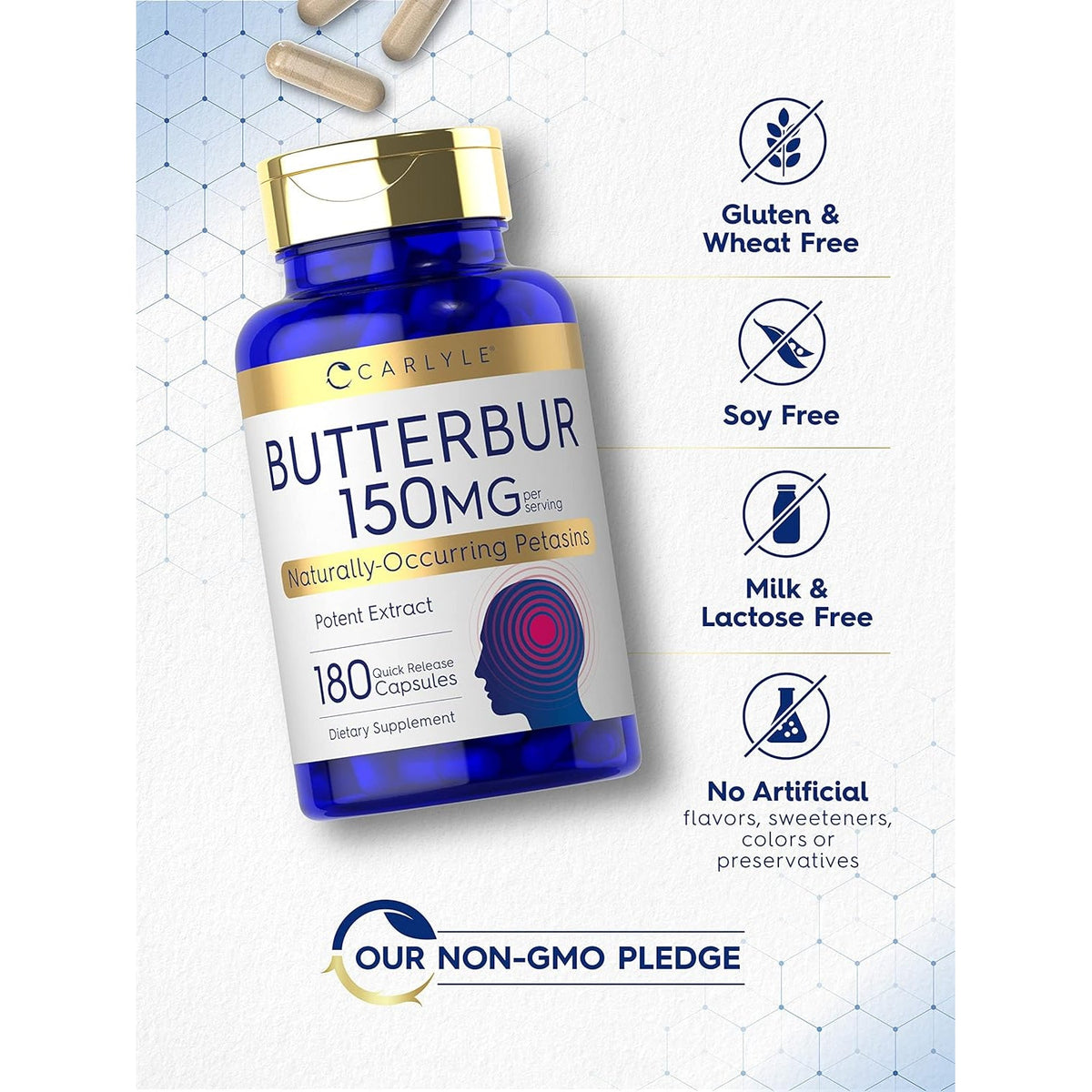 Carlyle Butterbur Supplement 150 Mg | 180 Capsules | PA Free Root Extract | Petasites Hybridus | Non-Gmo and Gluten Free
