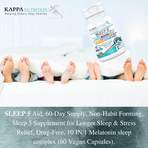 KAPPA NUTRITION Sleep 5, Sleep Aid, 5Mg of Melatonin, 60-Day Supply, Non-Habit Forming Vegan Capsules Natural Ingredients for Easier Bedtime, Herbal Supplement, Valerian Root, Chamomile Non-Gmo