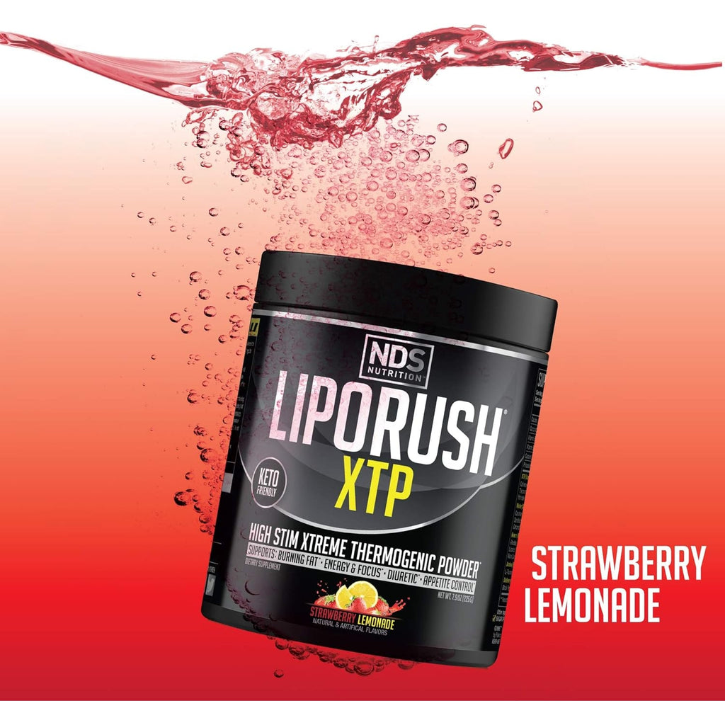 LIPORUSH NDS Nutrition XTP Thermogenic Fat Burner with L-Carnitine - Energy, Focus, and Appetite Control - Extreme Thermogenic Fat Burning Powder Weight Loss - Strawberry Lemonade (45 Servings)