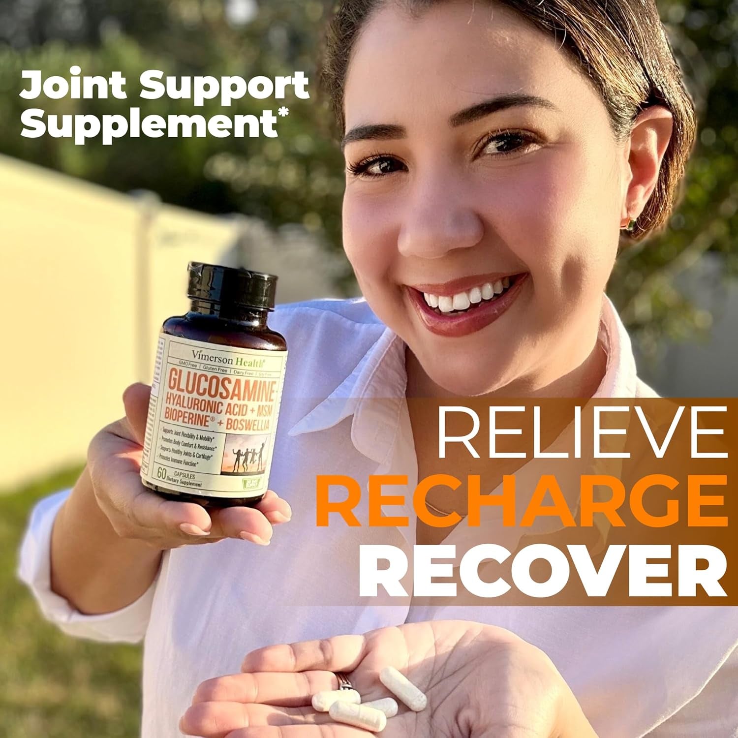 Joint Support Supplement with Glucosamine Sulfate, Hyaluronic Acid, Boswellia & MSM – Supports Joint Health, Mobility & Bone Strength – for Daily Use – FSA Eligible 60 Capsules