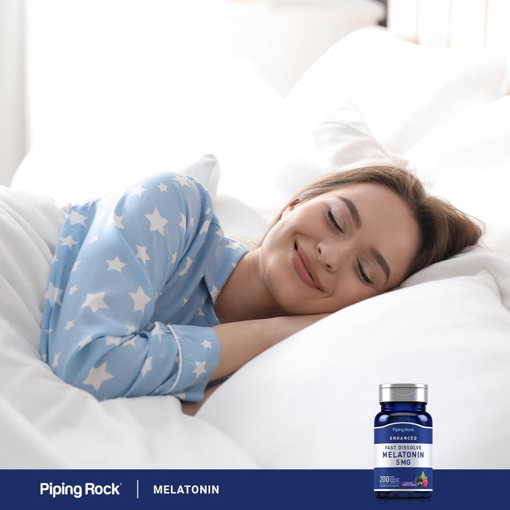 Piping Rock Melatonin 5Mg | 200 Fast Dissolve Tablets | Berry Flavor | Adult Supplement | Vegetarian, Non-Gmo, Gluten Free Formula