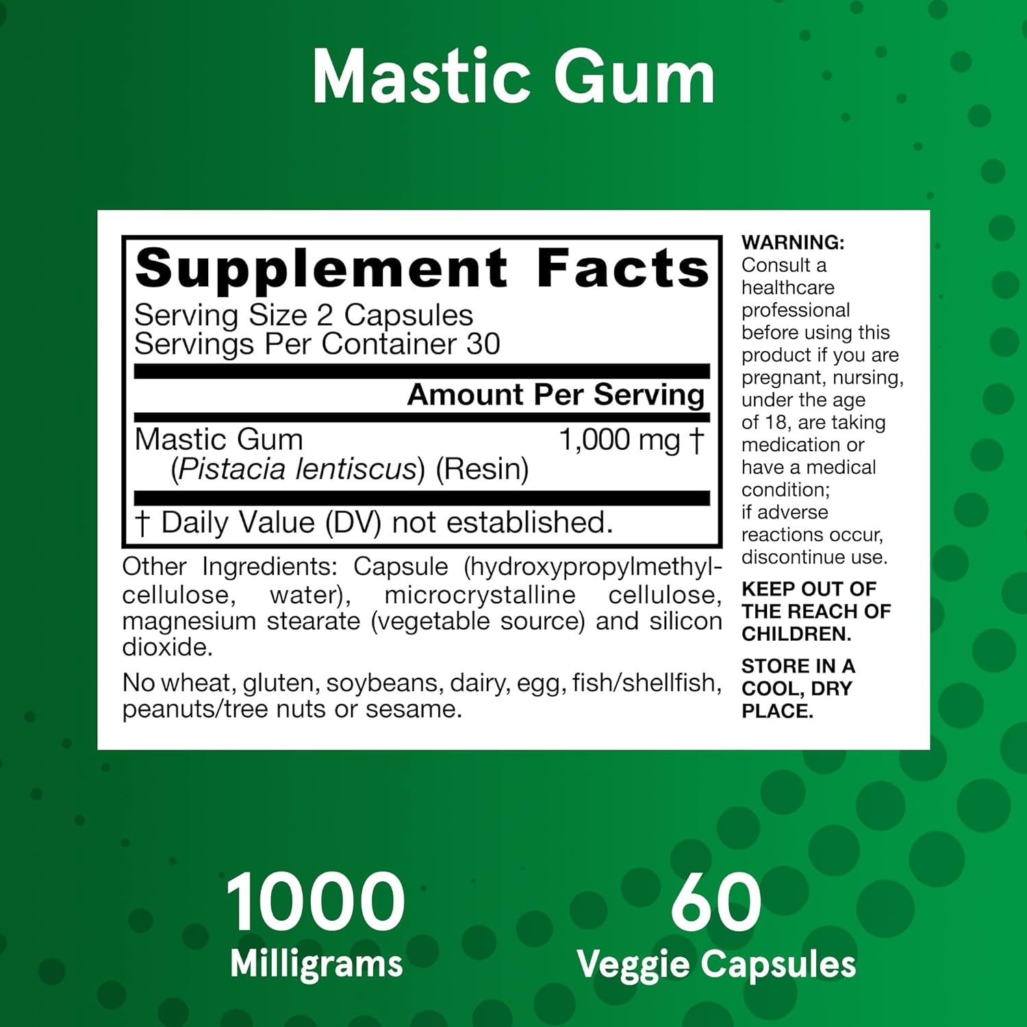 Jarrow Formulas Mastic Gum 1000 Mg - 60 Veggie Caps - Mastic Gum Capsules Supporting Stomach and Duodenal Health - 30 Servings