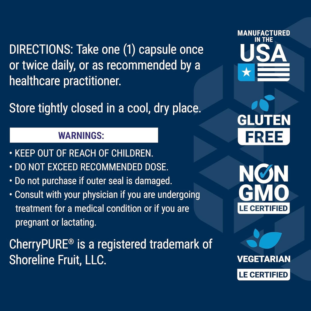 Life Extension Tart Cherry with Cherrypure®, Anthocyanins, Oxidative Stress, Muscle Recovery, Exercise Support, Muscle Comfort, Vegetarian, Gluten-Free, Non-Gmo, 60 Capsules