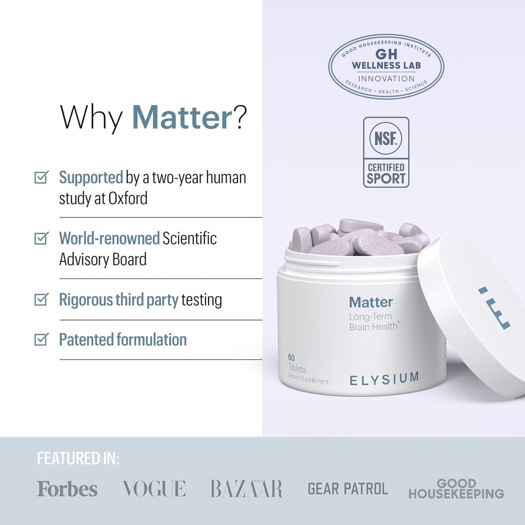 ELYSIUM Matter - 30 Servings - Brain Supplement for Memory and Focus Omega 3 Supplement + DHA - Vitamins to Support Brain Health and Memory