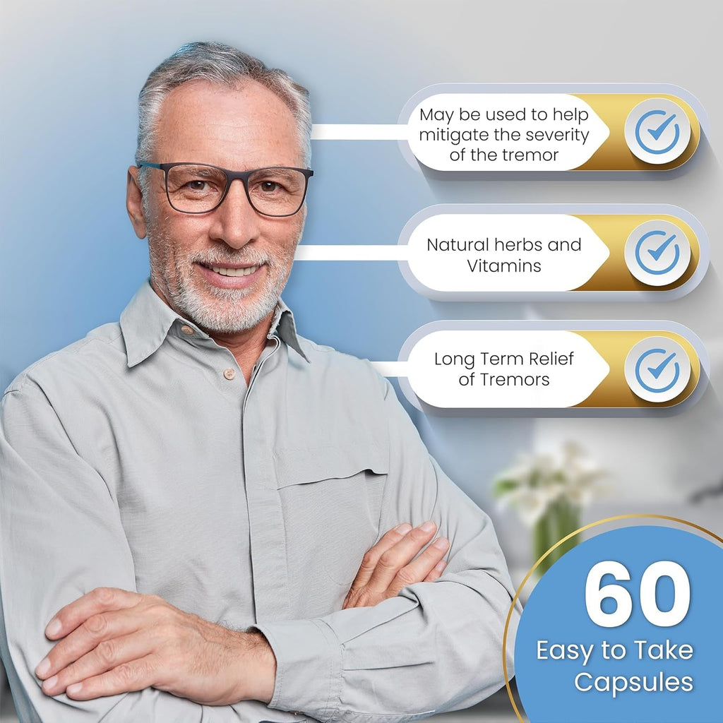Essential Tremor Relief Supplement for Hand, Arm, Head, Leg, Feet and Body Tremors and Shaking - All Natural, Gluten Free, Dairy Free by Nutriganix (1)