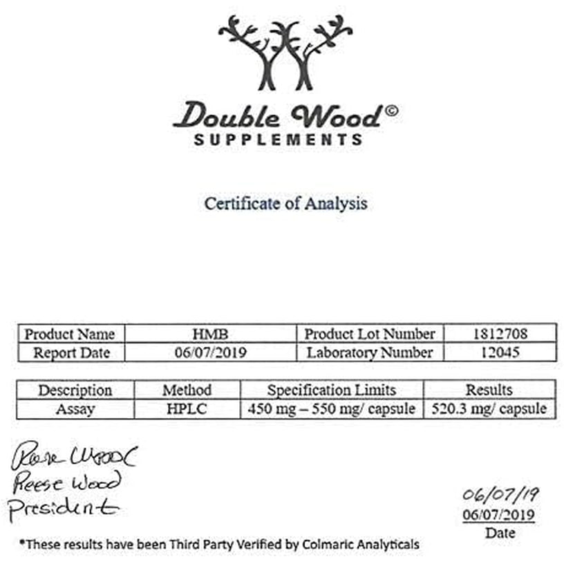 Double Wood Supplements HMB Supplement, Third Party Tested, Non-Gmo, Gluten Free, 120 Capsules, 1000Mg per Serving, 500Mg per Capsule