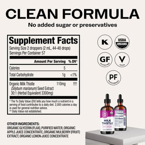 Vimergy Milk Thistle – Supports Liver Function* 57 2Ml (2 Droppers or 44-48 Drops) Servings (110Mg Extract per Serving) – for Healthy Digestion* – USDA Certified Organic, Vegan, Gluten-Free – 115 Ml