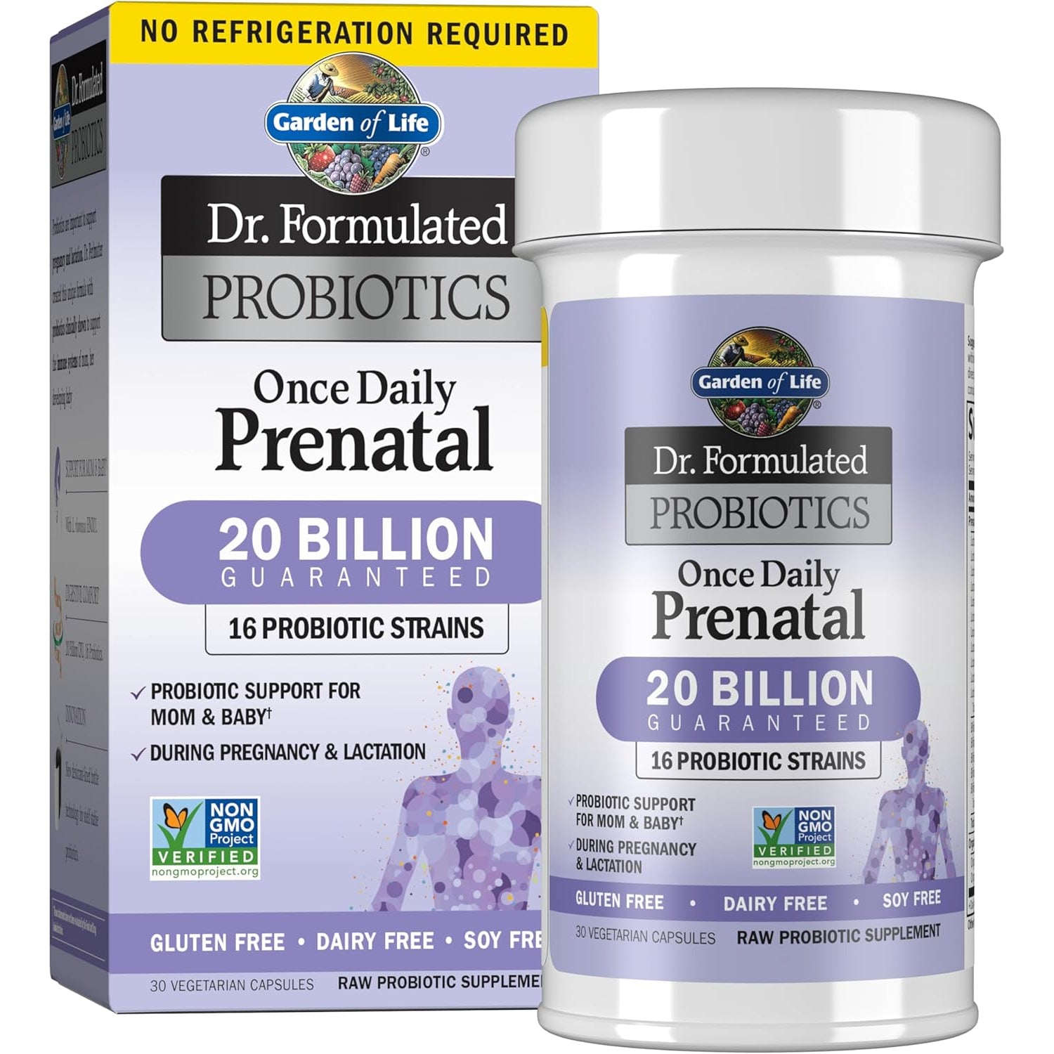 Garden of Life Dr. Formulated Probiotics Once Daily Prenatal - Acidophilus and Bifidobacteria Probiotic Support for Mom and Baby – Shelf Stable - Gluten, Dairy, and Soy-Free - 30 Vegetarian Capsules