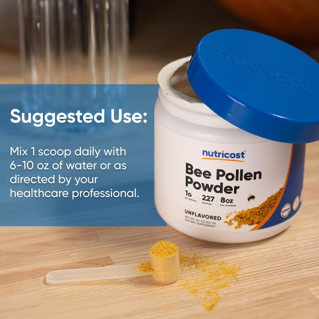 Nutricost Bee Pollen Powder (8 Oz) (Unflavored) - 227 Servings, Gluten Free, Non-Gmo, Vegetarian Dietary Supplement