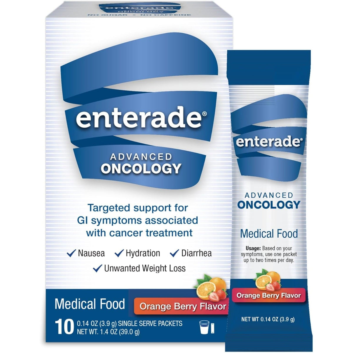 Enterade Advanced Oncology Powder Packets, Orange Berry (1 Box, 10 Packets) - Specially Formulated to Decrease GI Side Effects - 10 Single-Servings