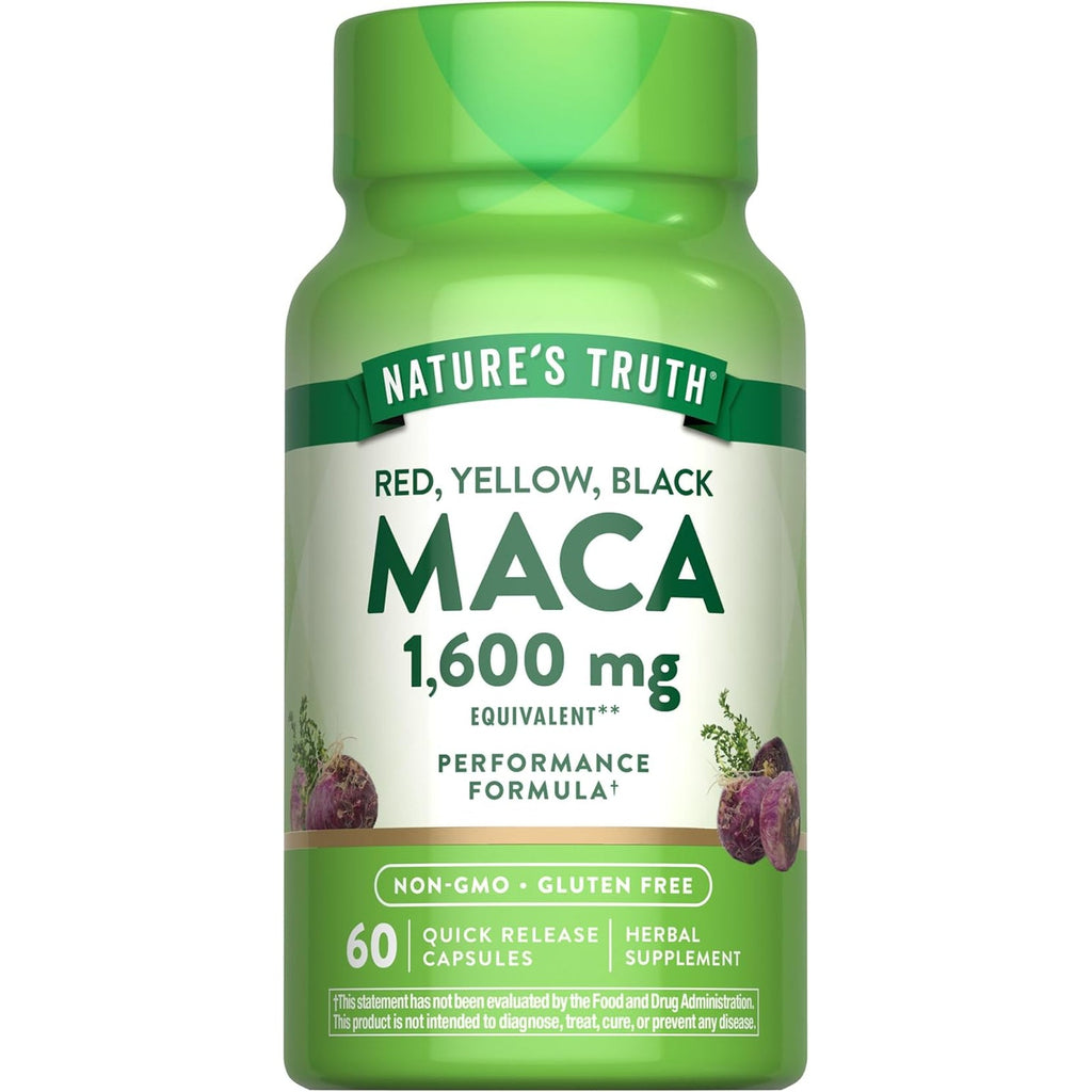 Nature'S Truth Maca Root | 60 Quick Release Capsules | Red, Yellow, and Black | Performance Formula | Non-Gmo & Gluten Free Supplement