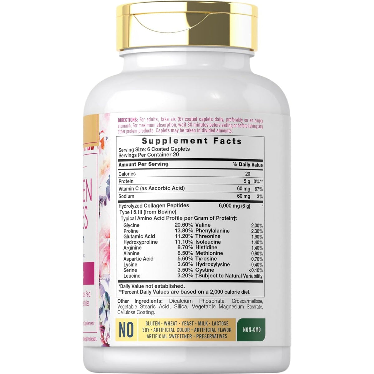Carlyle Collagen Peptides with Vitamin C | 6000Mg | 120 Caplets | Grass Fed Type II & III | Beauty Formula | Non-Gmo, Gluten Free Supplement
