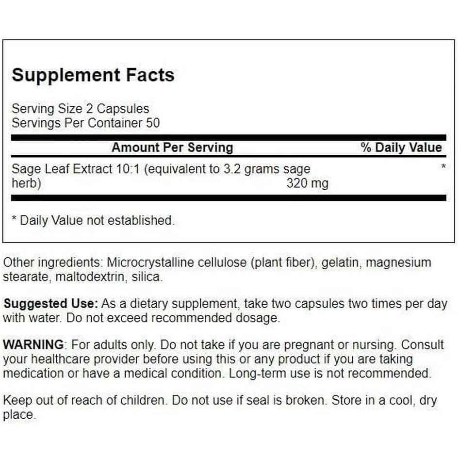 Swanson Sage Extract - Herbal Supplement Promoting Total-Body Health & Protection - Natural Formula for Overall Wellness Support - (100 Capsules, 160Mg Each)