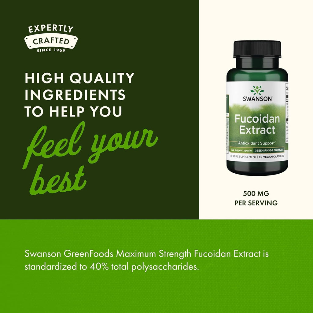 Swanson Maximum Strength Fucoidan Extract Immune Support Supplement for Adults Seeking Natural Immune Defense from Brown Seaweed - 500 Mg (60 Vegan Capsules)
