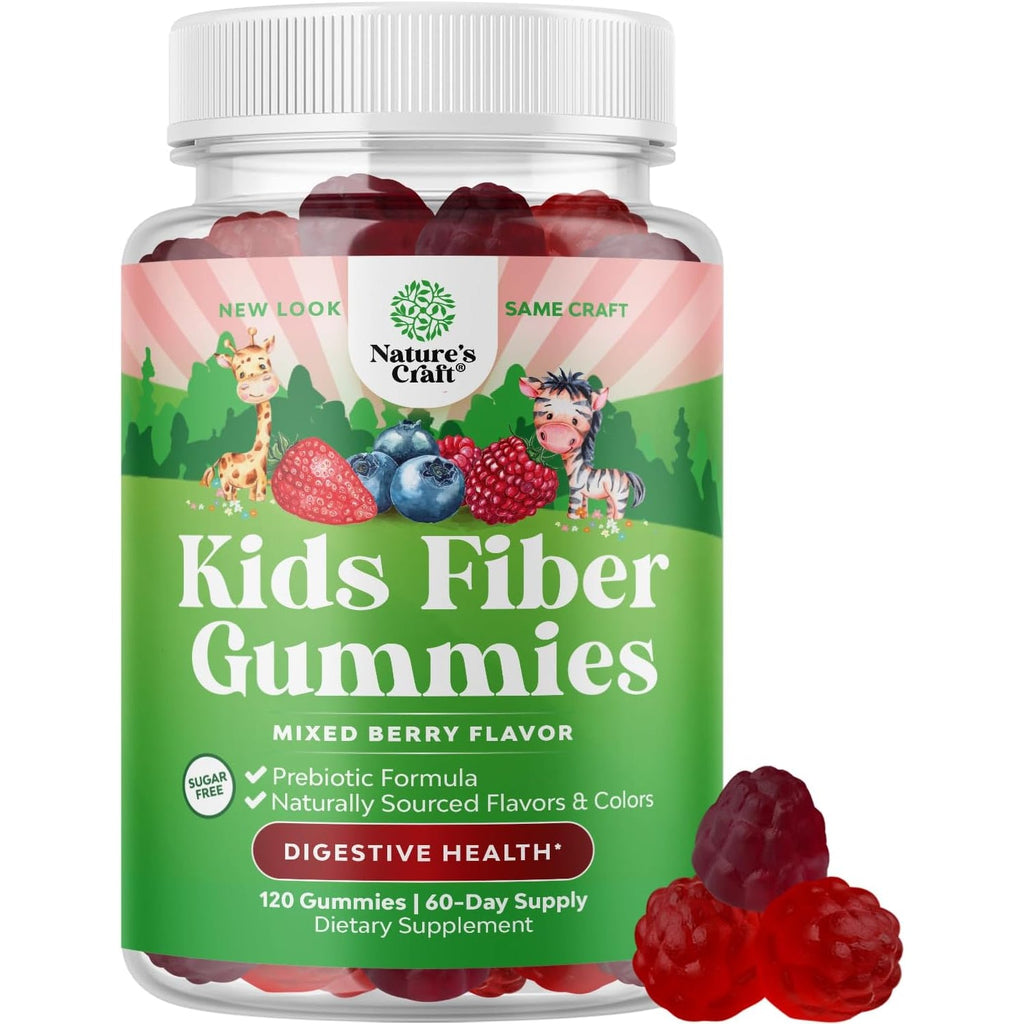 Natures Craft High Prebiotic Fiber Gummies for Kids - Dietary Fiber Supplements for Digestion & Constipation - Chicory Root Kids Immune Gummies - Non-Gmo Digestive Nutritional Supplements - 120 Count