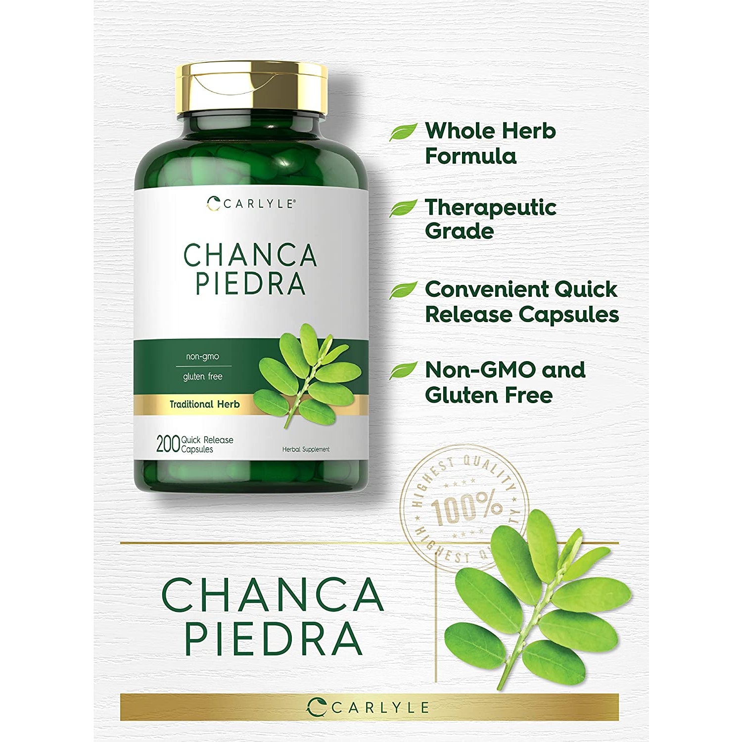 Carlyle Chanca Piedra | 200 Capsules | Non-Gmo and Gluten Free Traditional Herb Formula