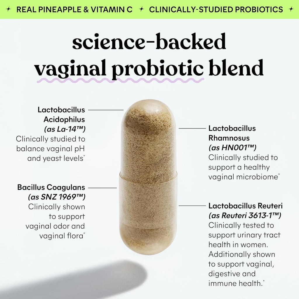 Lemme Purr Vaginal Probiotics for Women - Promotes Ph Balance, Healthy Vaginal Odor & Urinary Tract Health W/Lactobacillus Blend, Clinically Tested Strains, Pineapple & Vitamin C - 60 Veggie Capsules