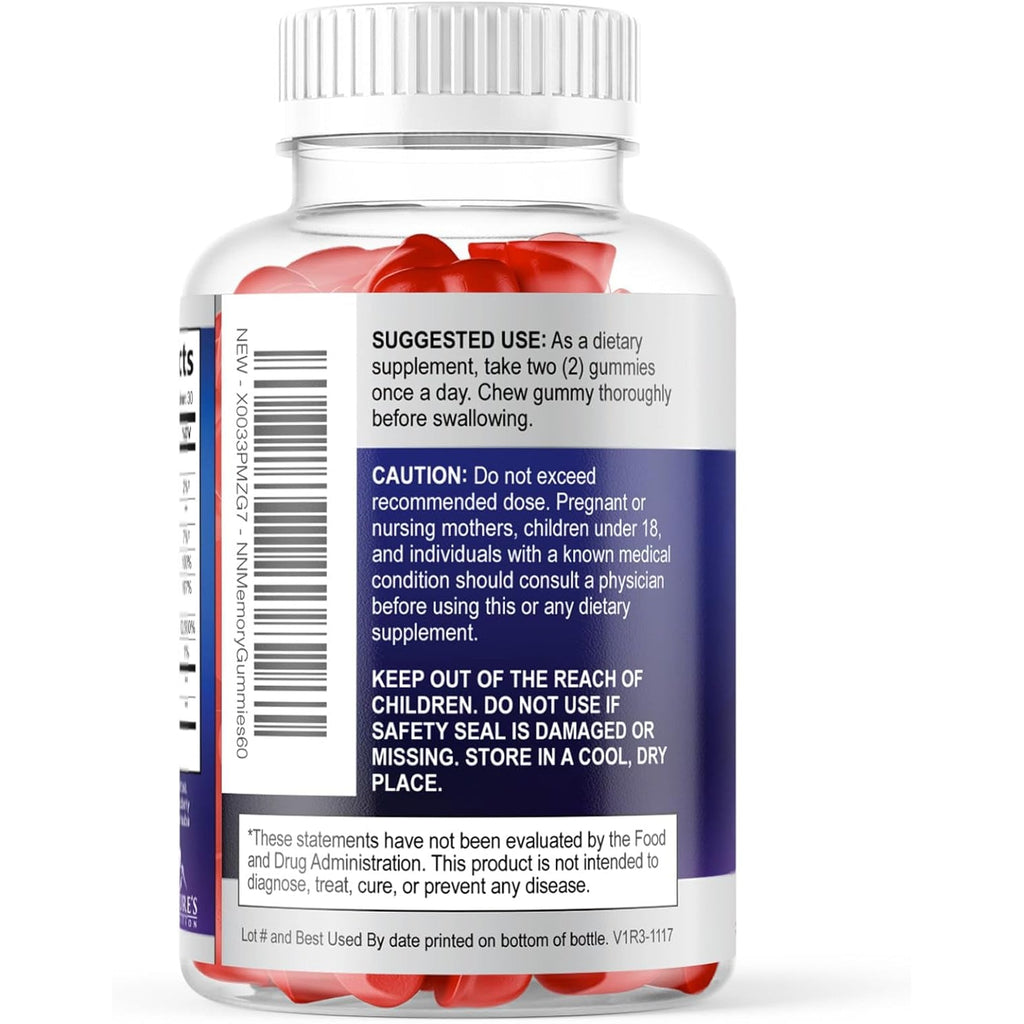 Brain Supplements for Memory & Focus Gummies - Brain Health Clarity with B6 B12 & Phosphatidylserine - Natural Nootropics Cognitive Concentration & Alertness Support Vitamins - 60 Vegan Gummies