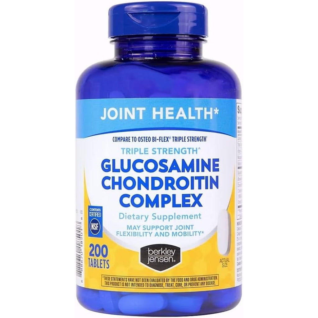 Berkley Jensen Triple Strength Glucosamine Chondroitin MSM Boswellia Complex 2703 Mg, Joint Support Supplement for Women & Men, NSF Certified, 200 Tablets (Pack of 1)