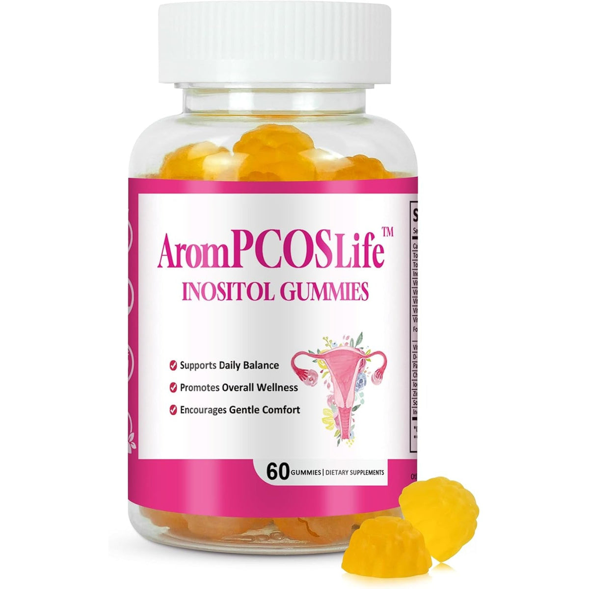 Arompcoslife Inositol Gummies for Women, 60 Count, Myo-Inositol Supplement with Folate & Vitamins B6 & B12, Supports Daily Wellness, Orange Flavor