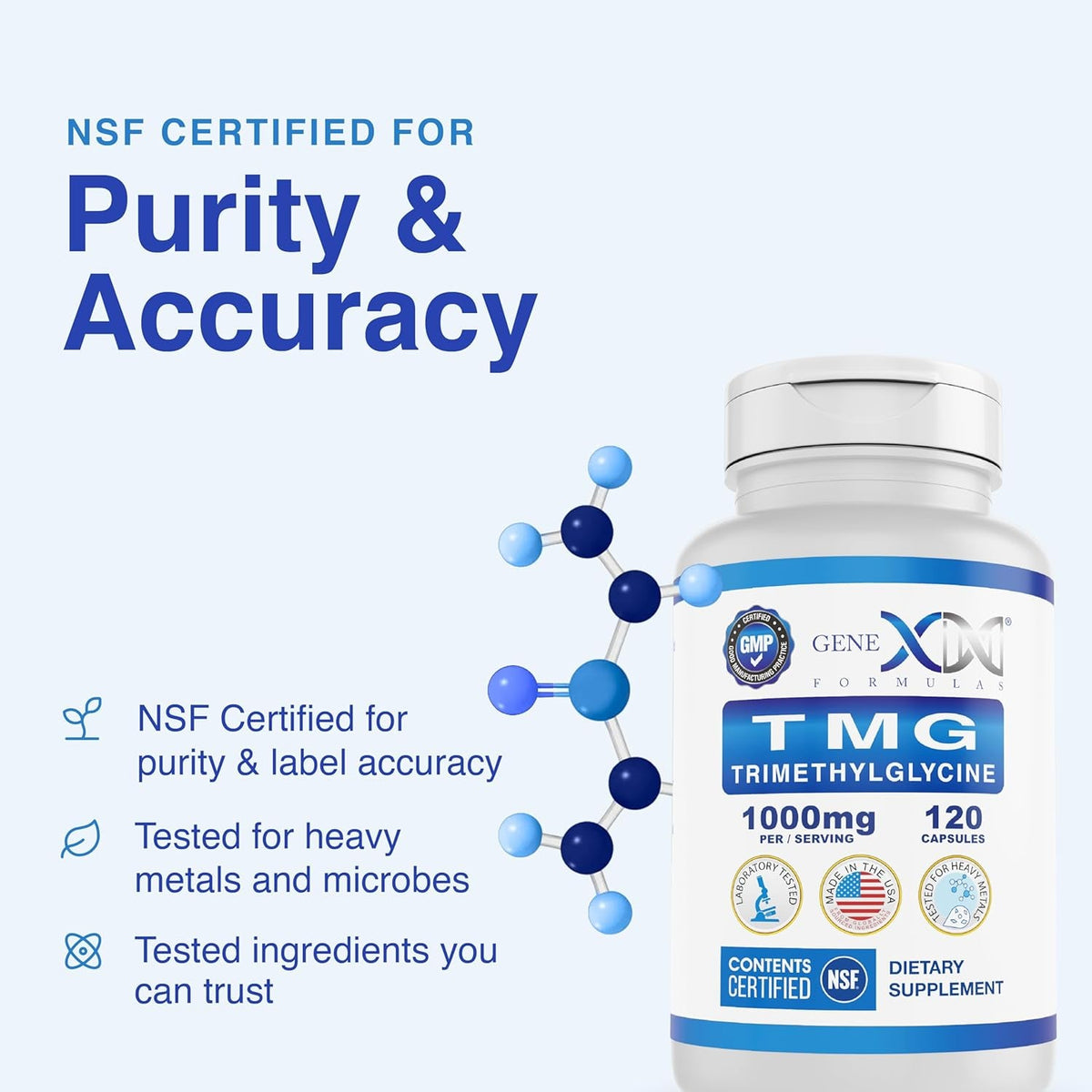 Genex Formulas TMG Supplement 1000Mg (120 Capsules) - NSF Certified for Safety, Quality & Label Accuracy - Betaine Anhydrous Trimethylglycine - Liver Supplement - Gluten Free & Non-Gmo - 30-Day Supply
