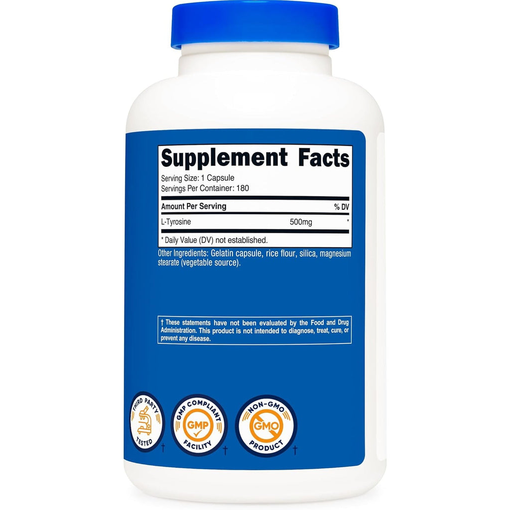 Nutricost L-Tyrosine 500Mg, 180 Capsules - Gluten Free & Non-Gmo