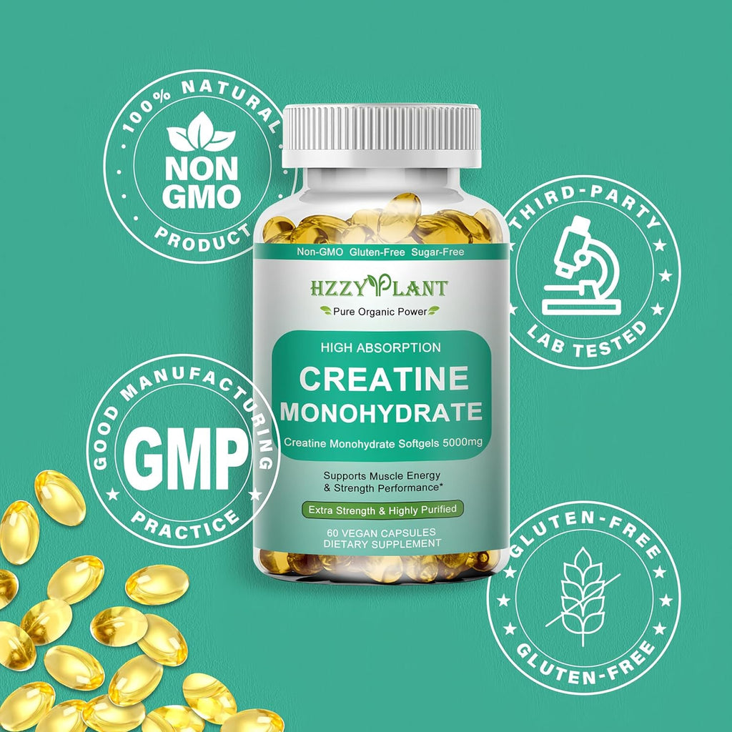 Creatine Softgels - High Absorption Creatine for Women & Men - Creatine Monohydrate 5000Mg for Muscle Strength, Muscle Builder, Energy Boost, Pre-Workout - Sugar Free, Non-Gmo & Gluten Free