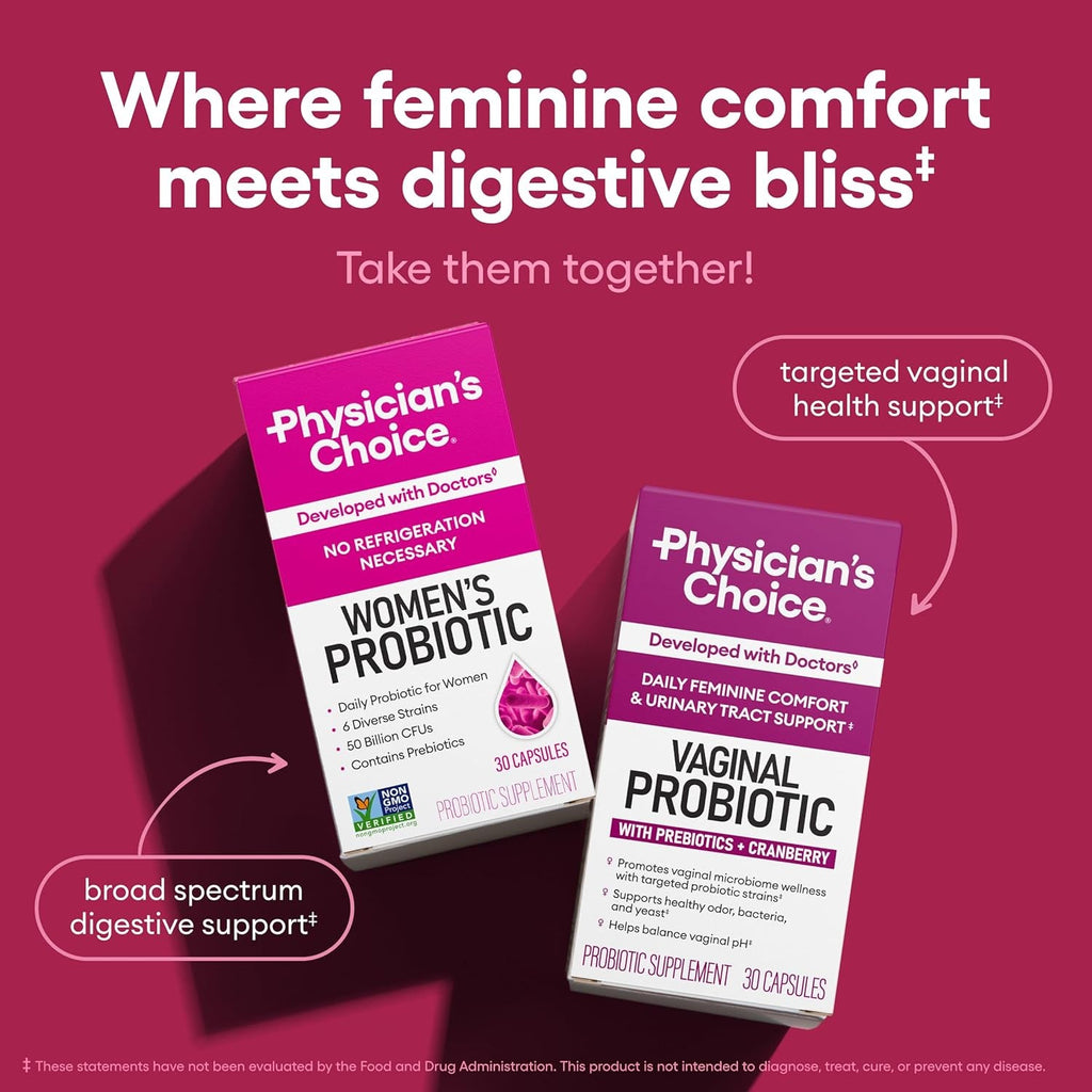 Physician'S CHOICE Probiotics for Women - PH Balance, Digestive, UT, & Feminine Health - 50 Billion CFU - 6 Unique Strains for Her - Organic Prebiotics, Cranberry Extract+ - Women Probiotic - 30 CT