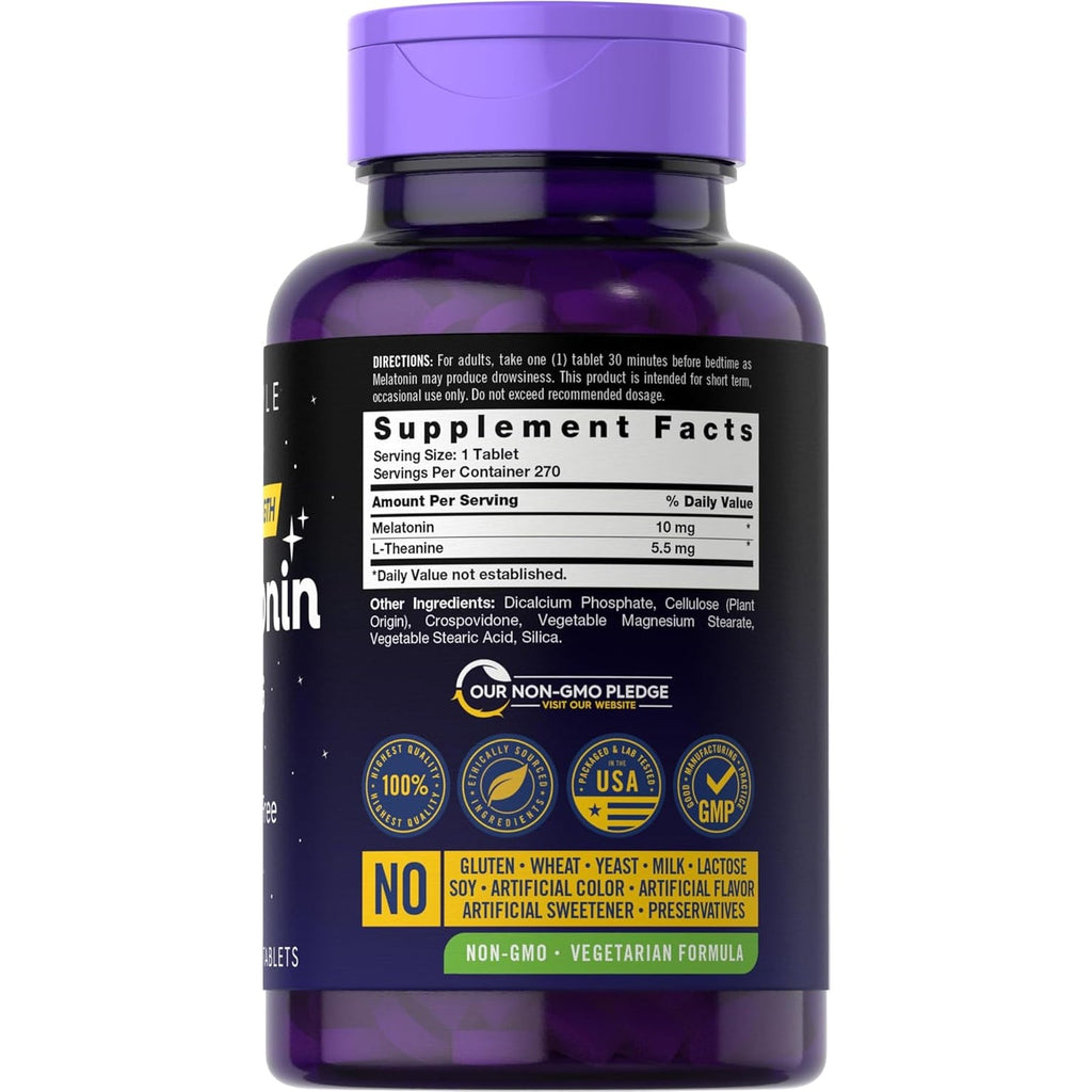 Carlyle Melatonin 10Mg | 270 Tablets | with L-Theanine | Vegetarian, Non-Gmo, Gluten Free Supplement