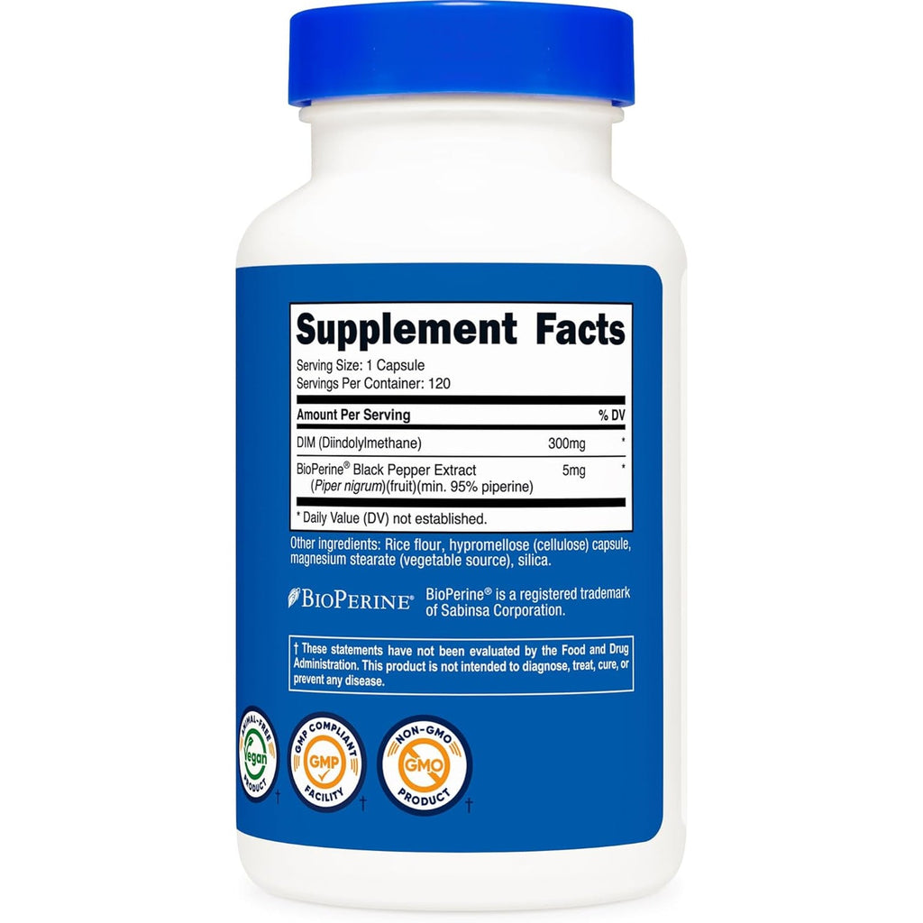 Nutricost DIM (Diindolylmethane) plus Bioperine 300Mg, 120 Vegetarian Capsules - up to 4 Month Supply, Max Strength DIM Supplement